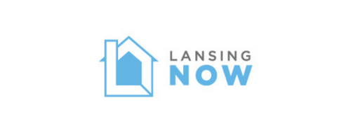 Logo featuring a blue house outline and text 'Lansing Now'.