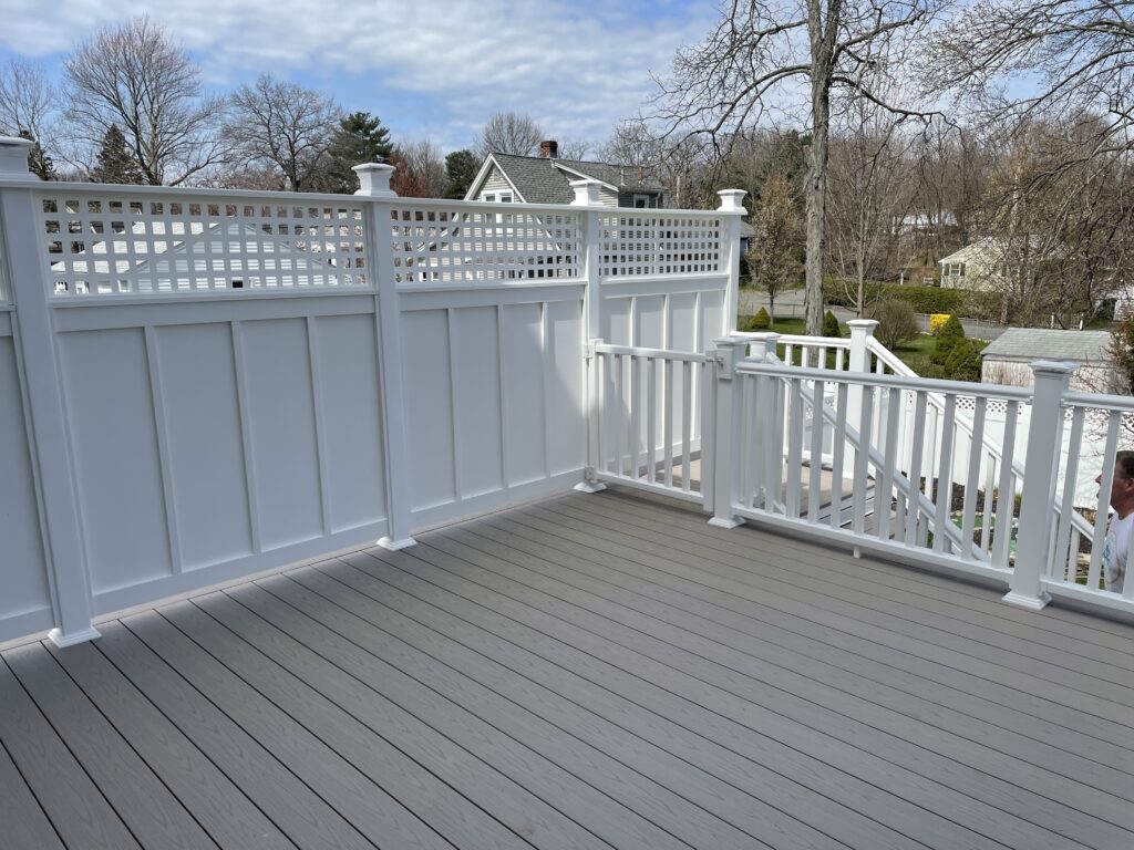Experienced Deck Builder in Braintree constructing a new multi-level composite deck